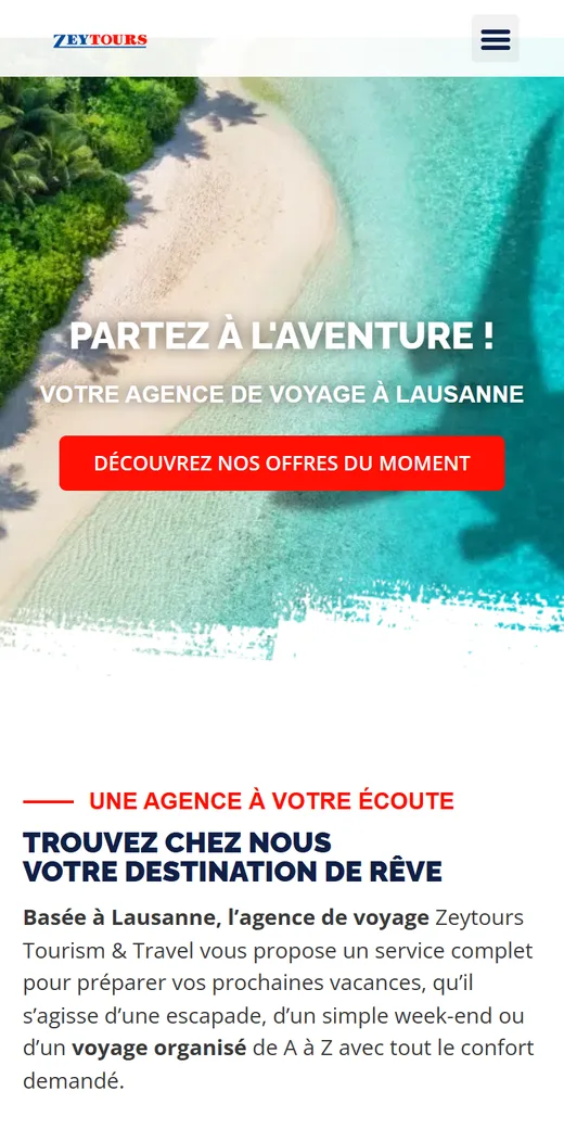 Version mobile du site agence de voyage