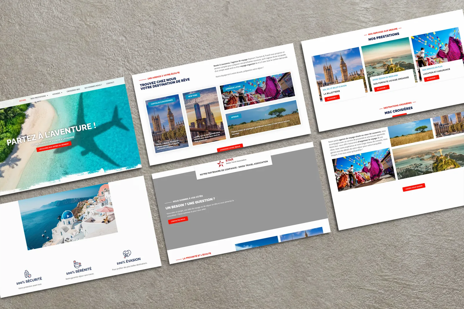 Aperçu des sections du site agence de voyage
