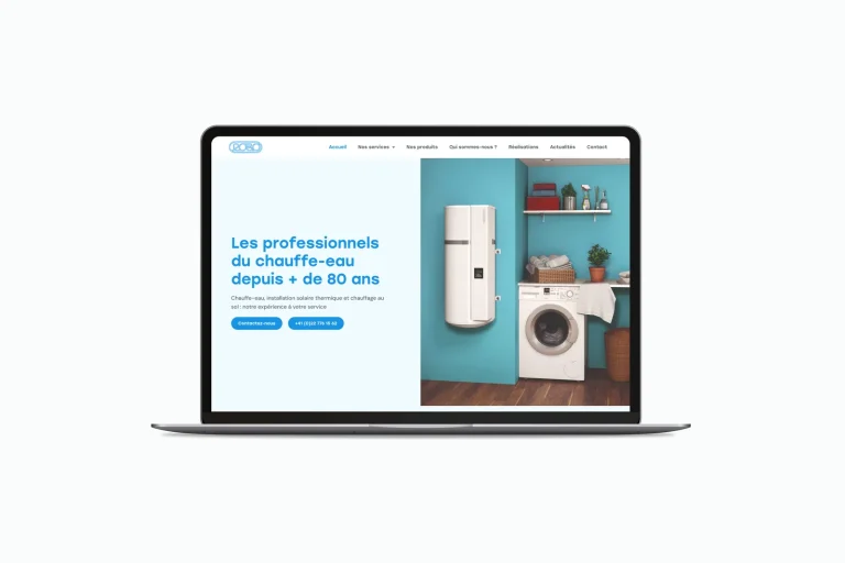 Site internet chauffe-eau et solaire thermique présenté sur un ordinateur portable
