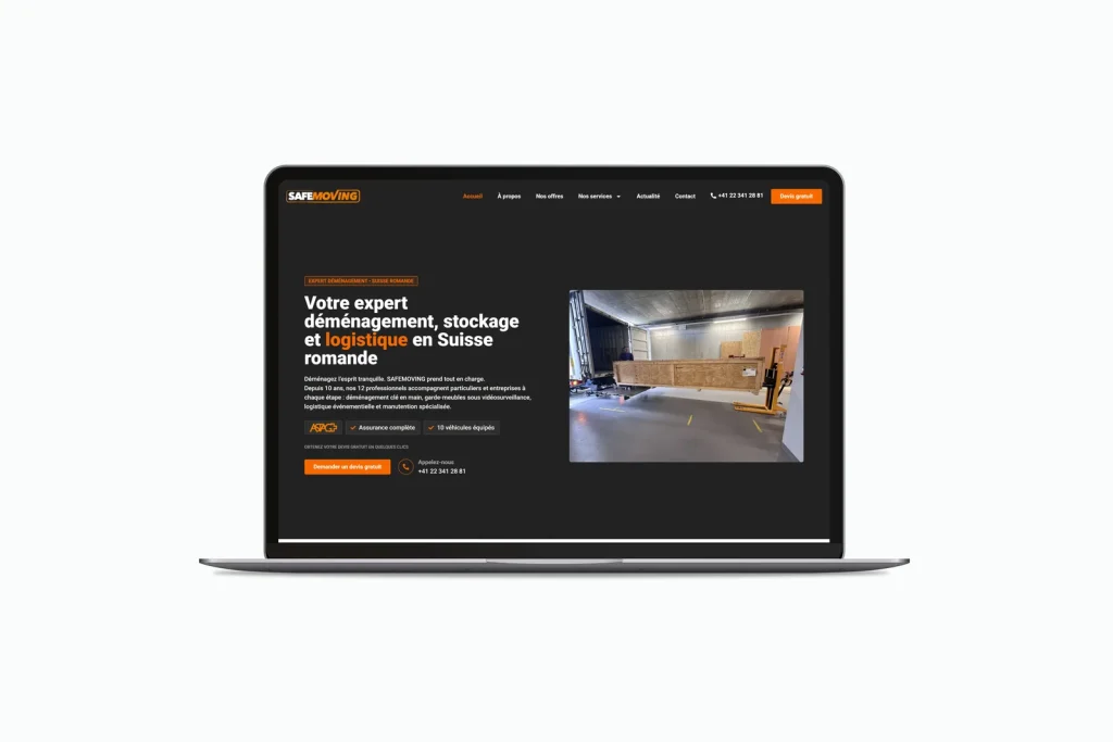 Site internet déménagement et garde-meubles présenté sur un ordinateur portable