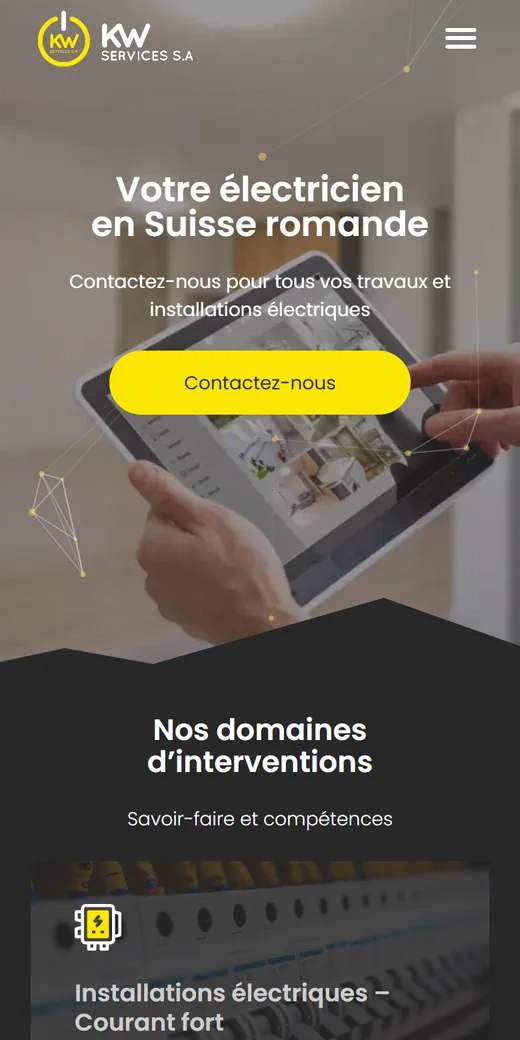 Version mobile du site électricien