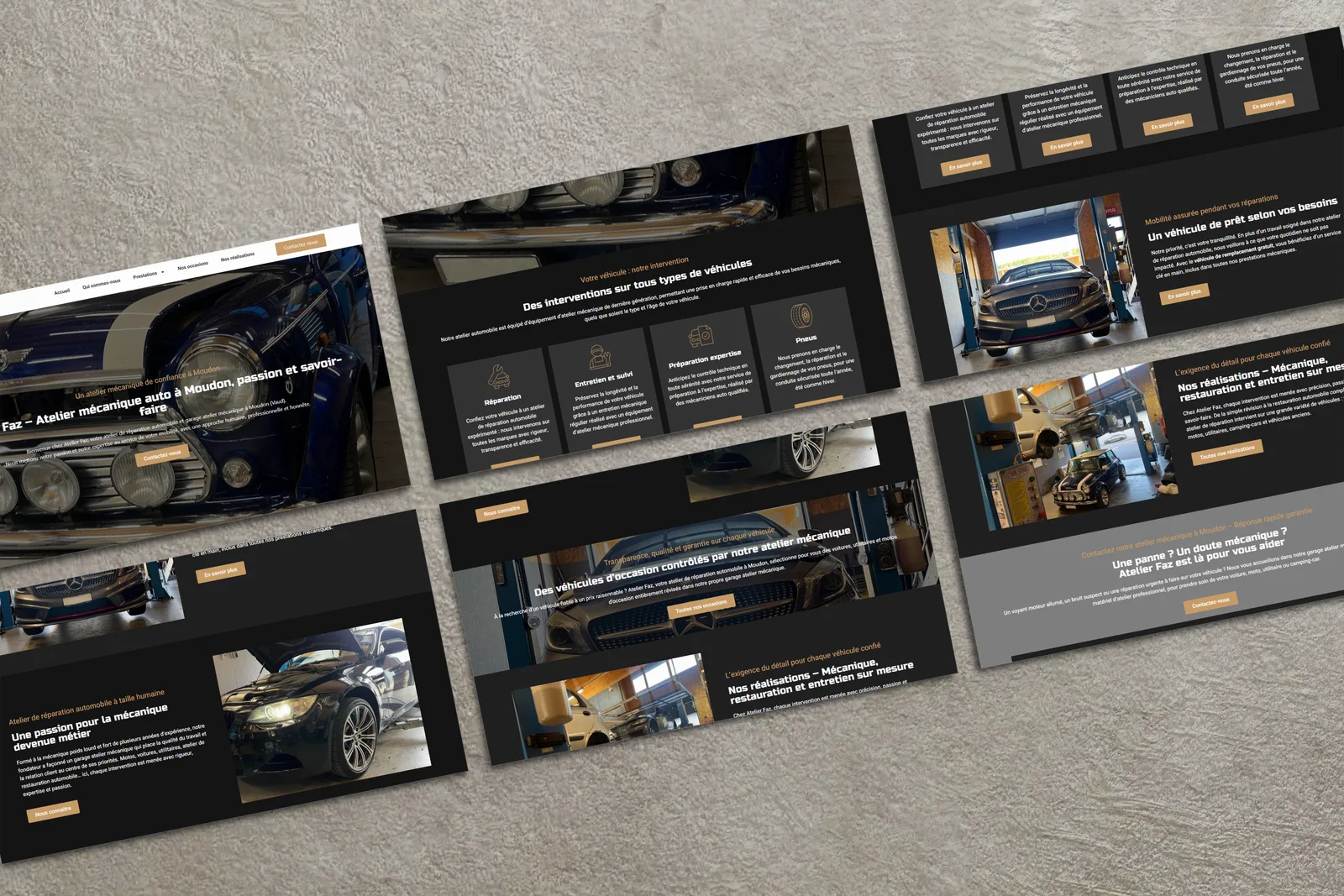 Aperçu des sections du site garage et atelier mécanique