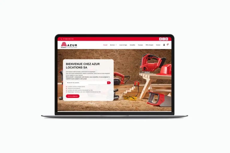 Site internet location de machines de chantier présenté sur un ordinateur portable