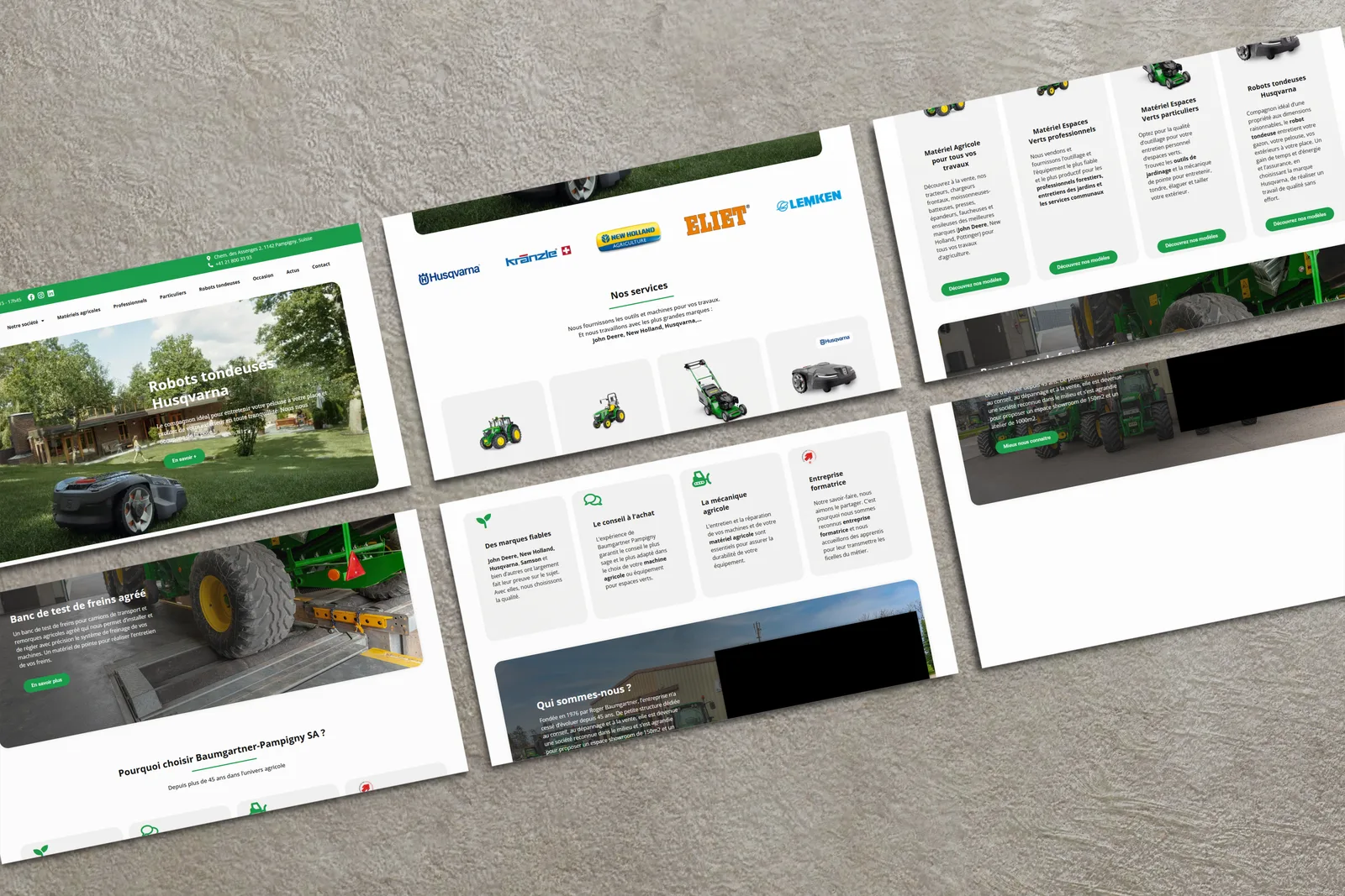Aperçu des sections du site machines agricoles et espaces verts