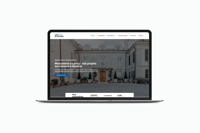 Site internet menuiserie sur mesure présenté sur un ordinateur portable
