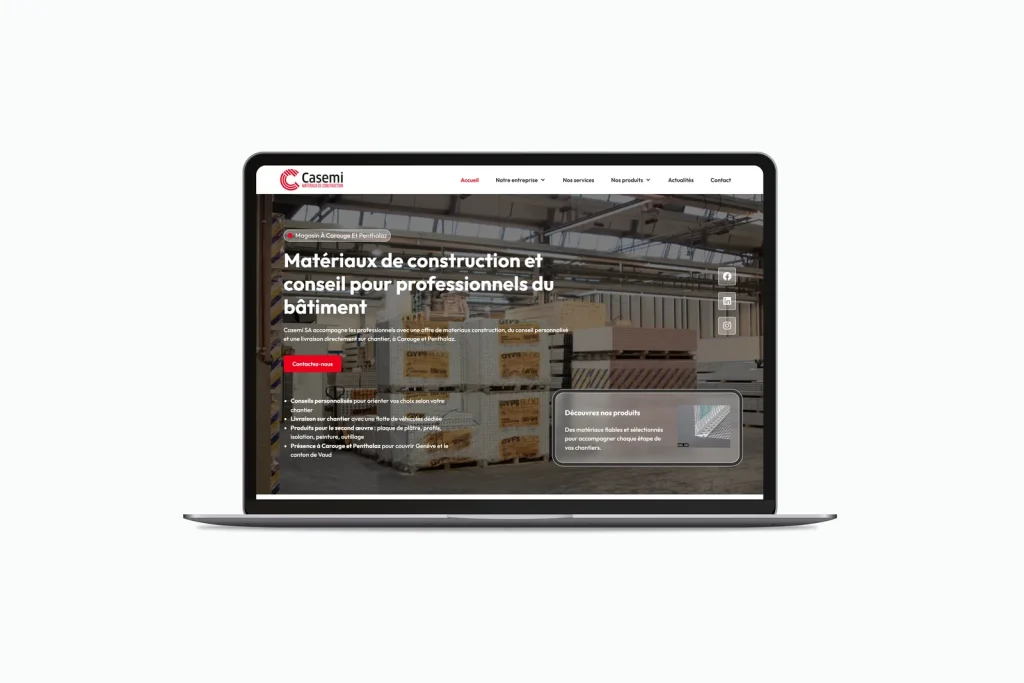 Site internet négoce de matériaux présenté sur un ordinateur portable