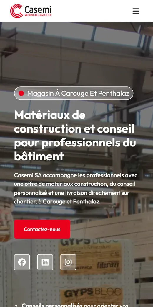 Version mobile du site négoce de matériaux