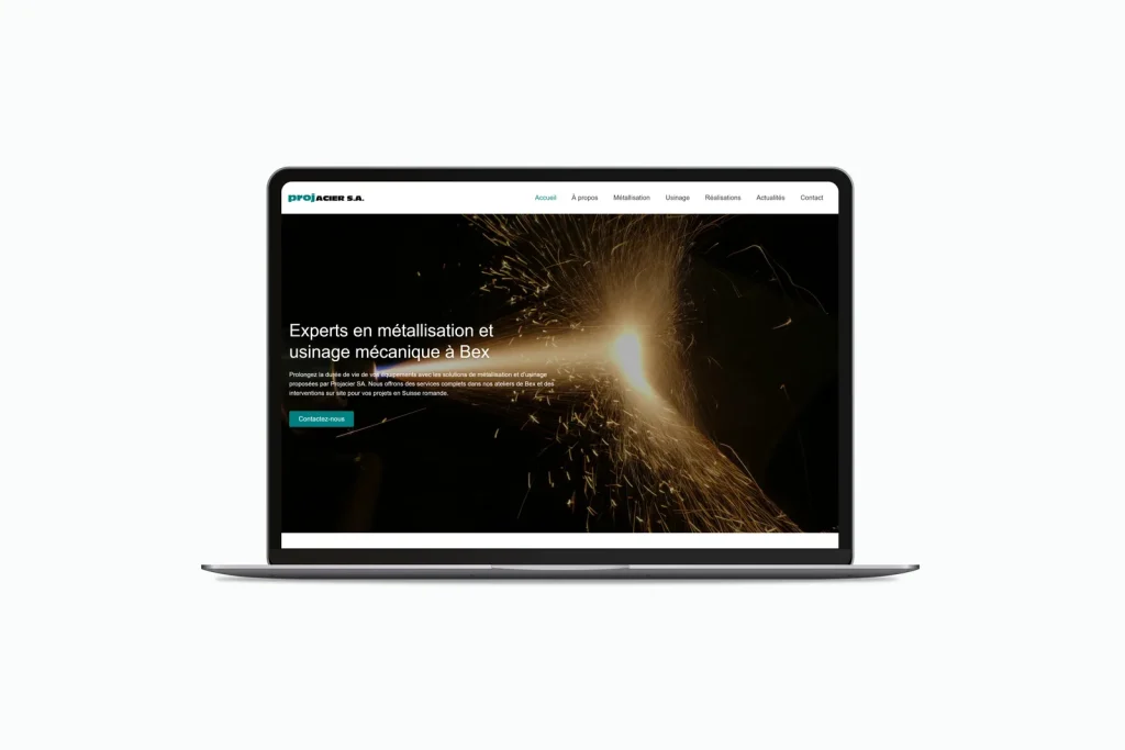 Site internet métallisation et usinage présenté sur un ordinateur portable