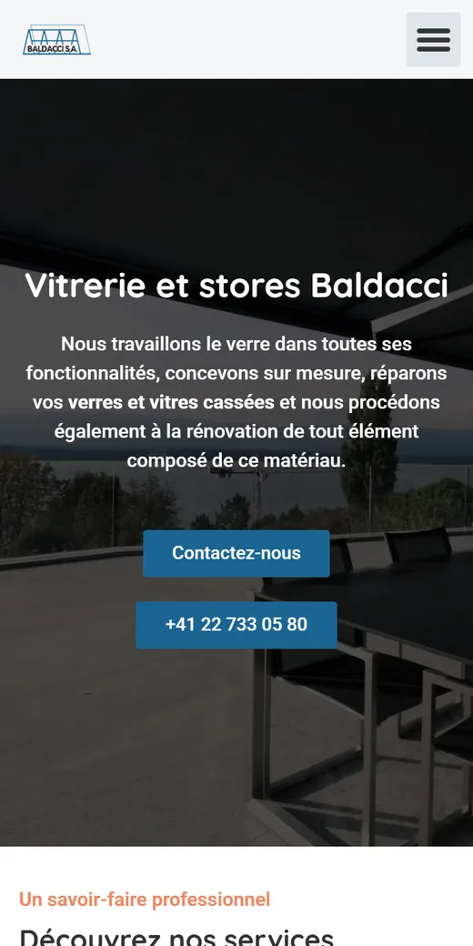Version mobile du site vitrerie et stores