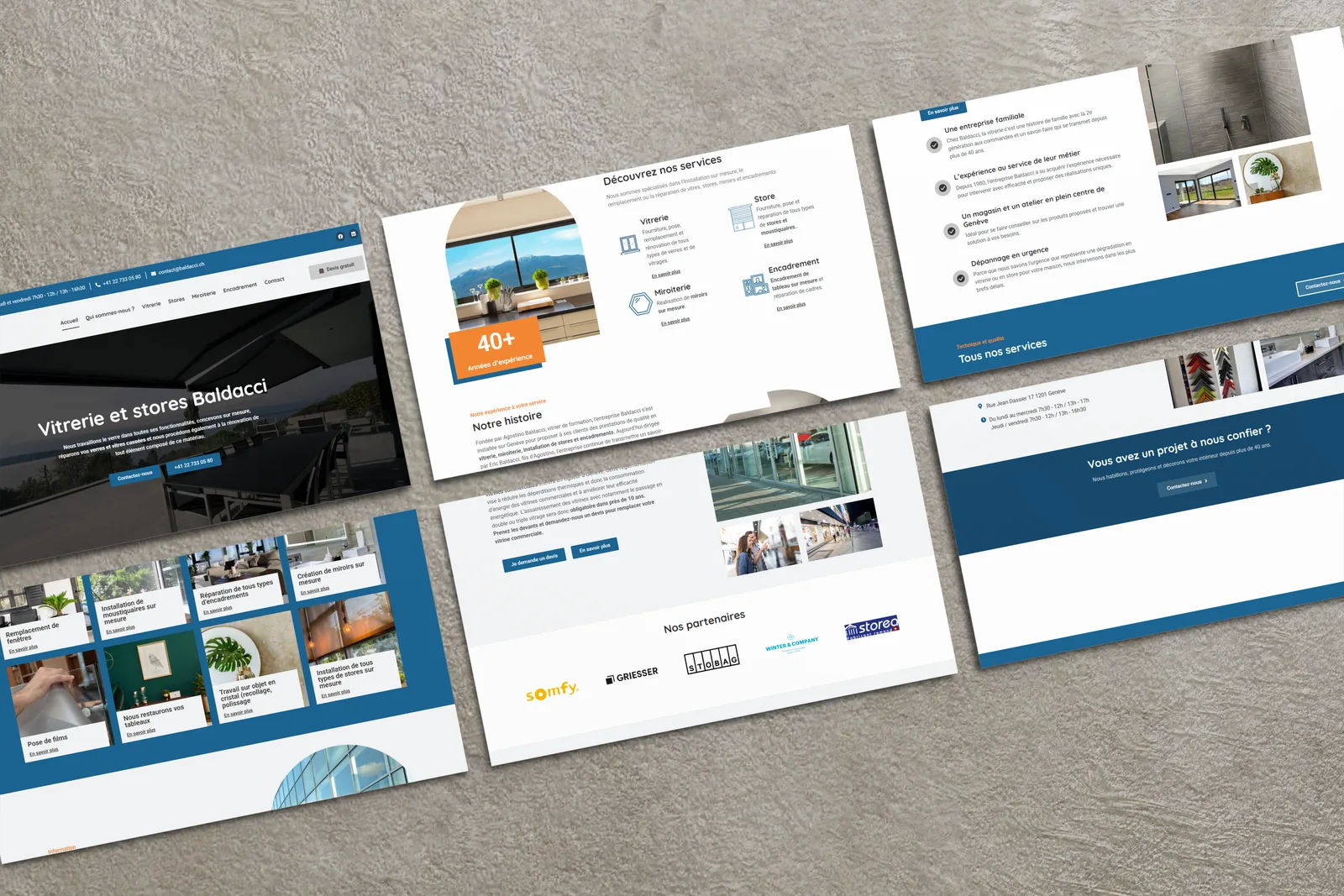 Aperçu des sections du site vitrerie et stores