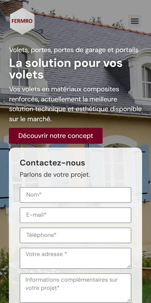 Version mobile du site volets, portes et portails